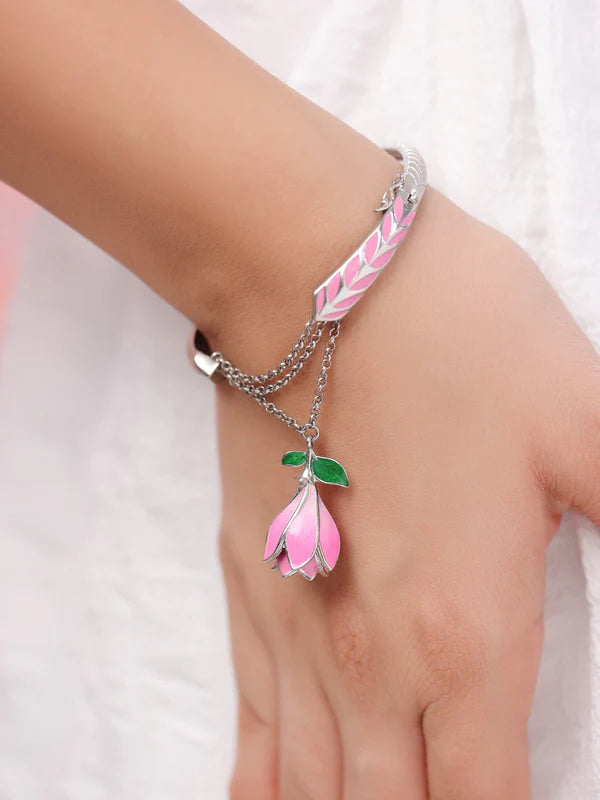 Floral Charm Elegance 925 Sterling Silver Bangle For Women