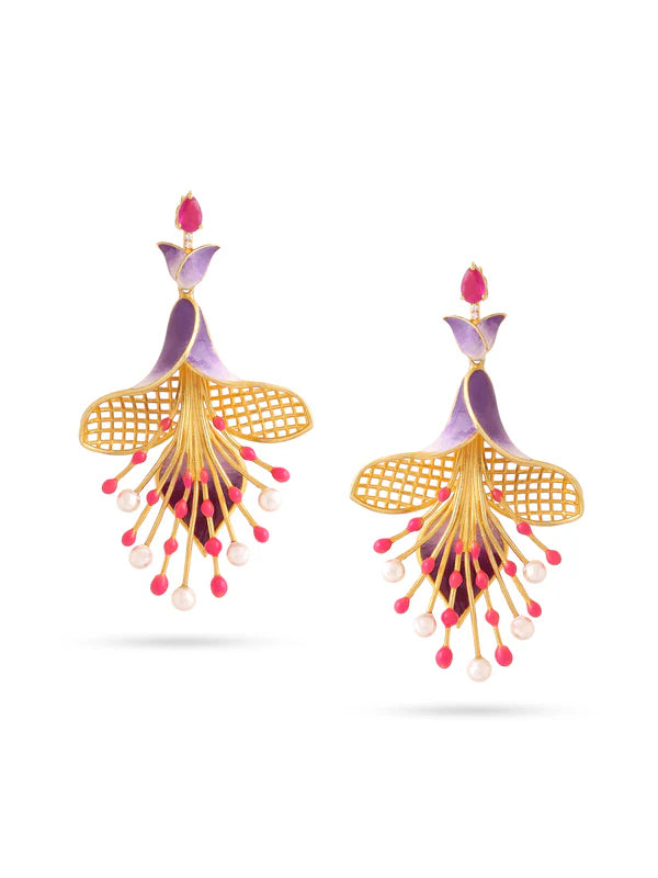 Color Me Pretty Pearl and Ruby 925 Sterling Silver Earrings For Women