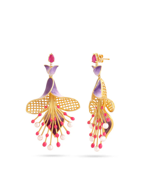 Color Me Pretty Pearl and Ruby 925 Sterling Silver Earrings For Women