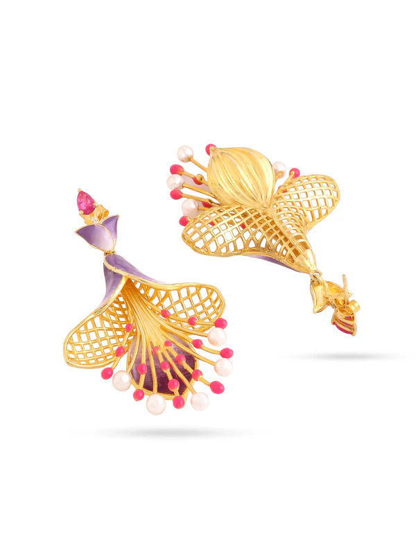 Color Me Pretty Pearl and Ruby 925 Sterling Silver Earrings For Women