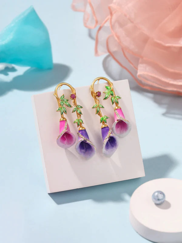 Color Me Pretty and Ruby 925 Sterling Silver Drop Earrings For Women