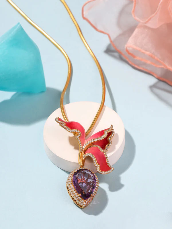 Amethyst Color Me Pretty 925 Sterling Silver Snake Design Chain Pendant For Women