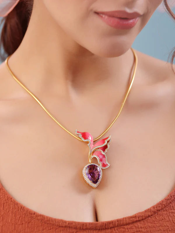 Amethyst Color Me Pretty 925 Sterling Silver Snake Design Chain Pendant For Women