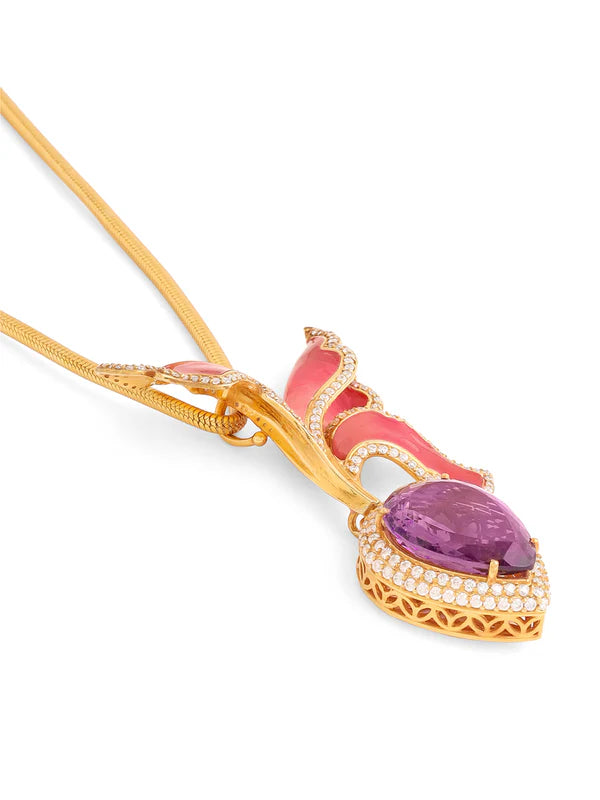 Amethyst Color Me Pretty 925 Sterling Silver Snake Design Chain Pendant For Women