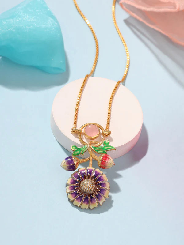 Color Me Pretty and Ruby Flower 925 Sterling Silver Pendant For Women