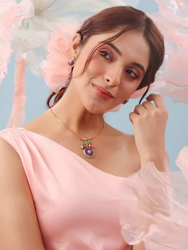 Color Me Pretty and Ruby Flower 925 Sterling Silver Pendant For Women