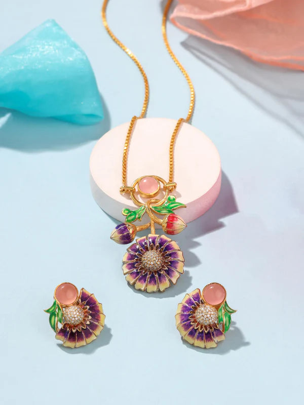 Color Me Pretty Pink Quartz and Pearl 925 Sterling Silver Pendant Set For Women