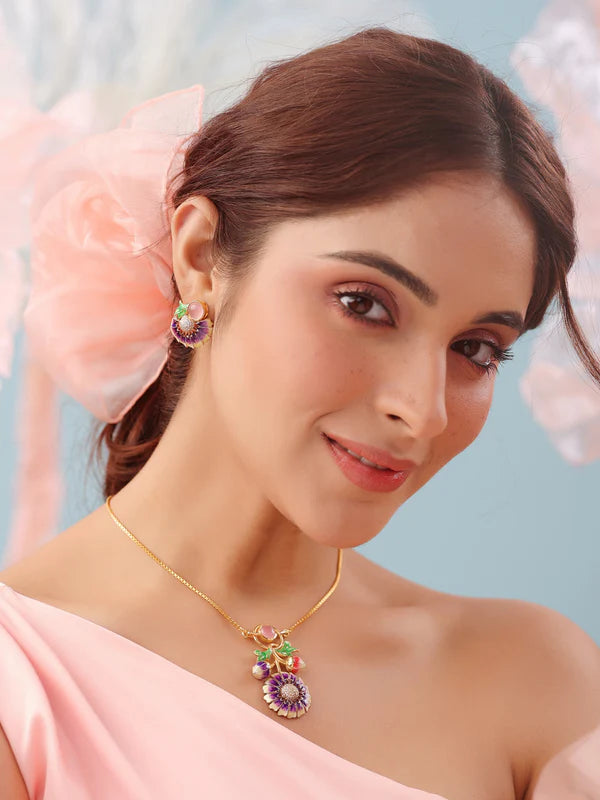 Color Me Pretty Pink Quartz and Pearl 925 Sterling Silver Pendant Set For Women