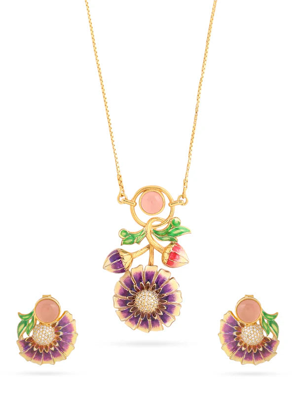 Color Me Pretty Pink Quartz and Pearl 925 Sterling Silver Pendant Set For Women