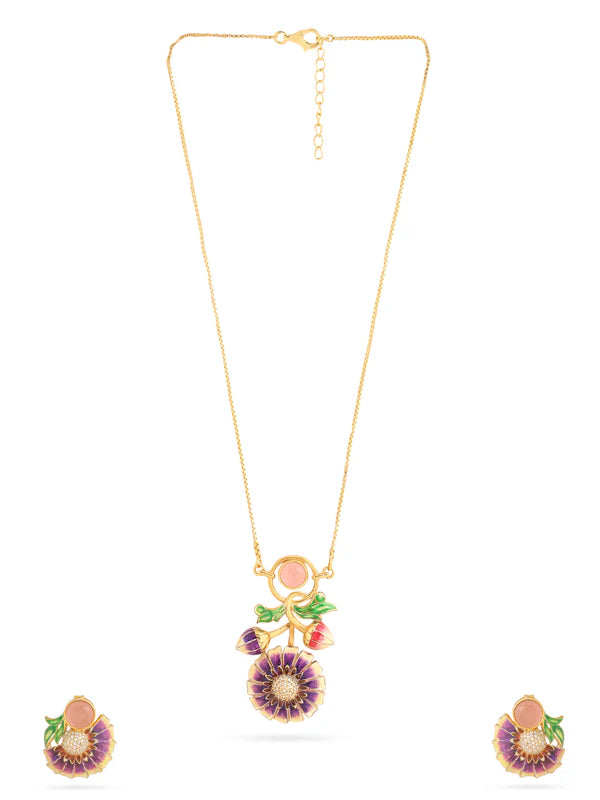 Color Me Pretty Pink Quartz and Pearl 925 Sterling Silver Pendant Set For Women