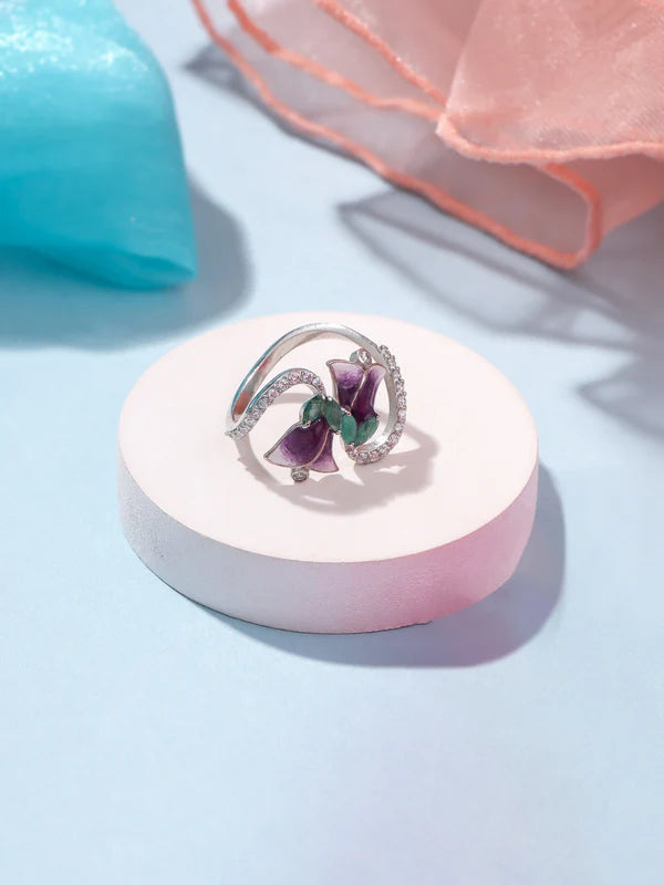 Emerald Color Me Pretty and Onyx 925 Sterling Silver Ring For Women