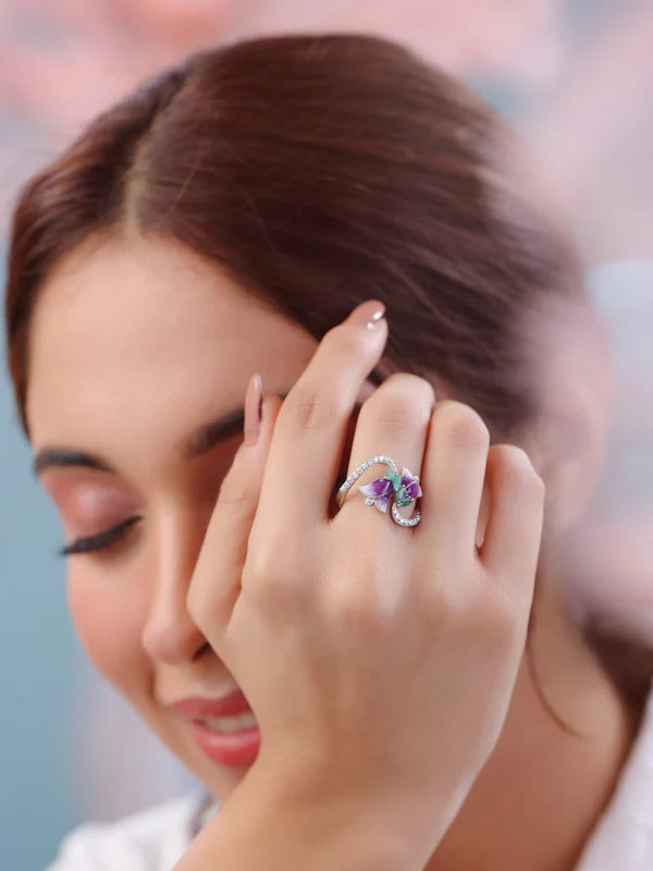 Emerald Color Me Pretty and Onyx 925 Sterling Silver Ring For Women