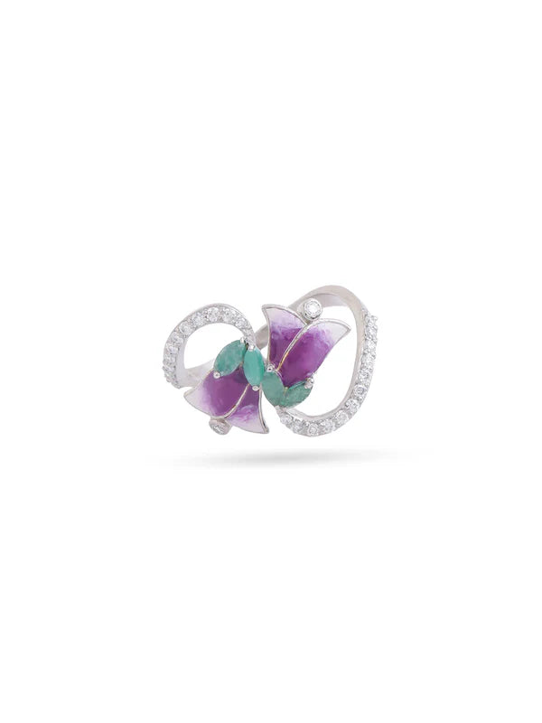 Emerald Color Me Pretty and Onyx 925 Sterling Silver Ring For Women