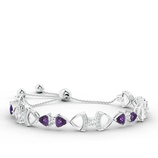 Trillion Amethyst 925 Sterling Silver Bracelet For Women