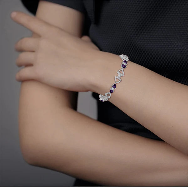 Trillion Amethyst 925 Sterling Silver Bracelet For Women