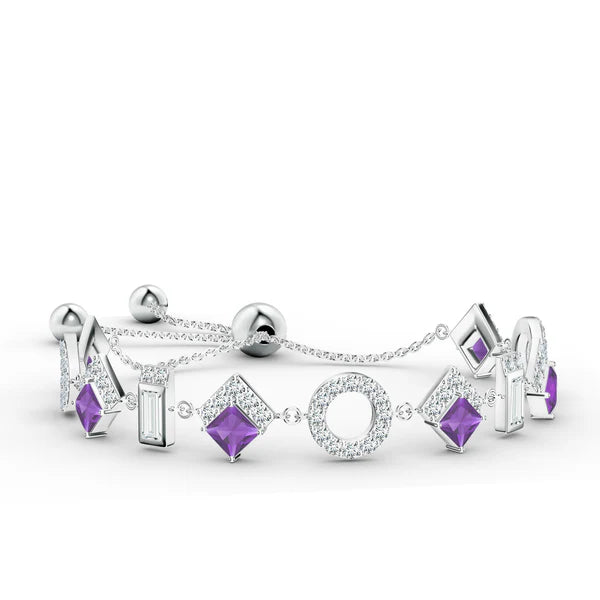 Square Amethyst 925 Sterling Silver Bracelet For Women