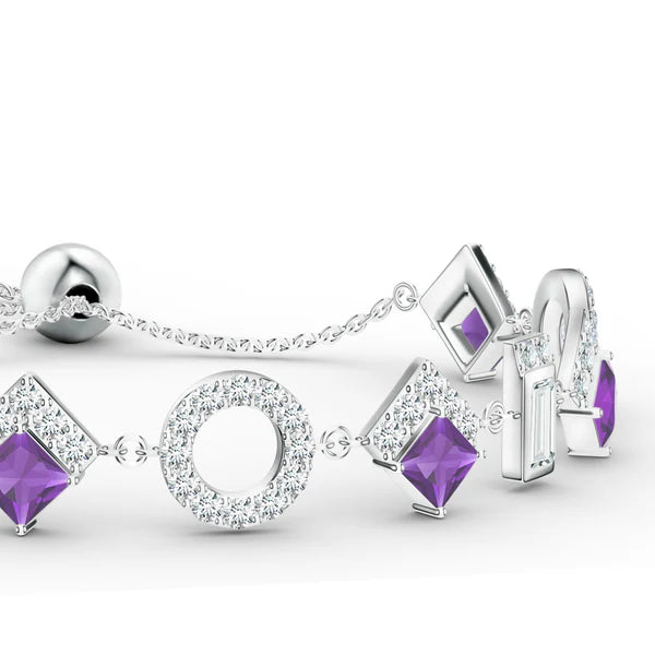 Square Amethyst 925 Sterling Silver Bracelet For Women
