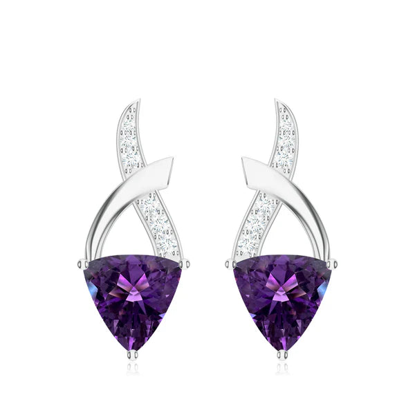 Trillion Amethyst 925 Sterling Silver Earrings For Women