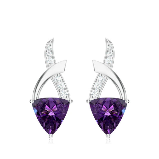 Trillion Amethyst 925 Sterling Silver Earrings For Women