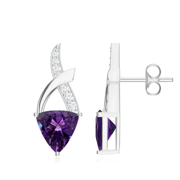Trillion Amethyst 925 Sterling Silver Earrings For Women