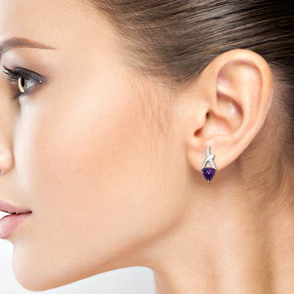 Trillion Amethyst 925 Sterling Silver Earrings For Women
