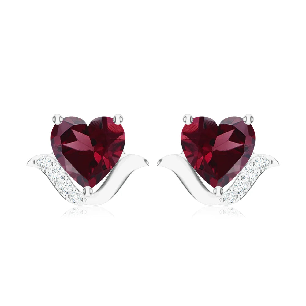 Heart-Shaped Garnet 925 Sterling Silver Stud Earrings For Women
