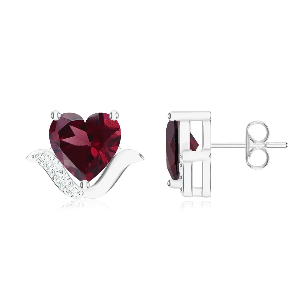 Heart-Shaped Garnet 925 Sterling Silver Stud Earrings For Women