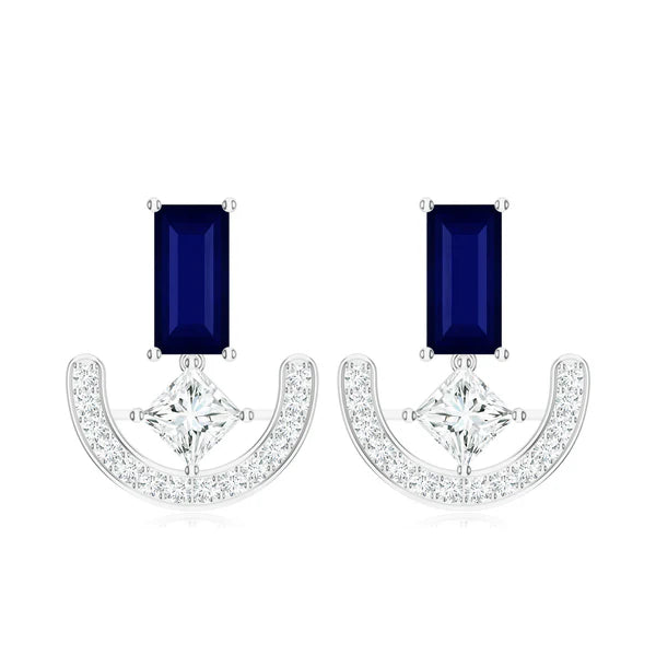Iolite and Moissanite 925 Sterling Silver Earrings For Women