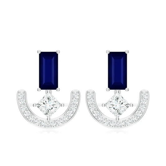 Iolite and Moissanite 925 Sterling Silver Earrings For Women