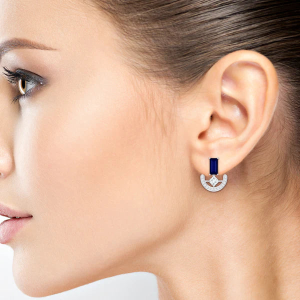 Iolite and Moissanite 925 Sterling Silver Earrings For Women