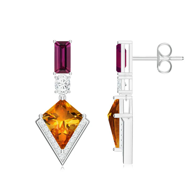Rhodolite Garnet and Citrine 925 Sterling Silver Earrings For Women