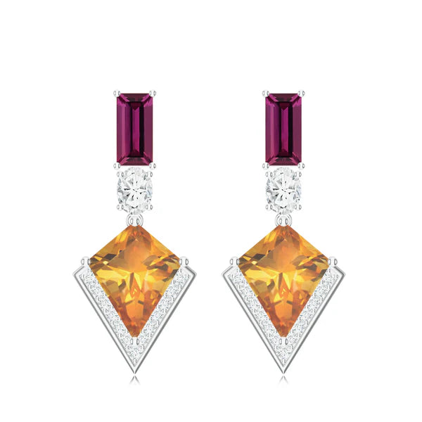 Rhodolite Garnet and Citrine 925 Sterling Silver Earrings For Women
