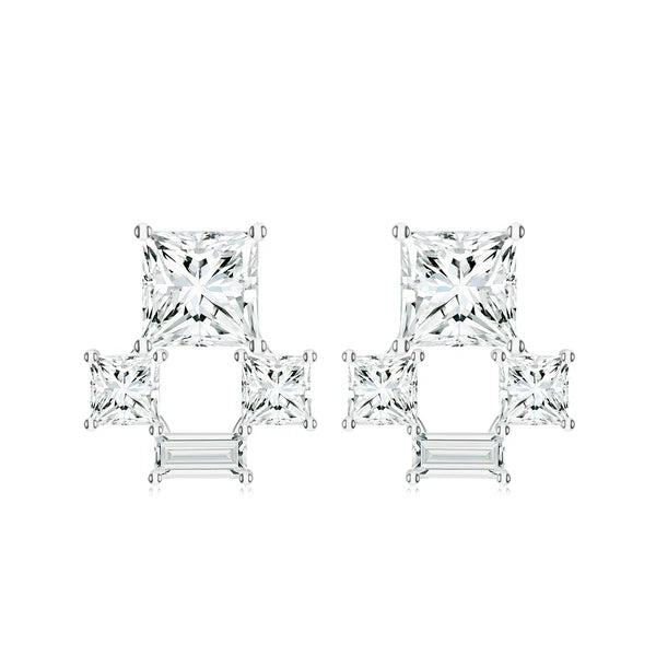 Rectangular and Square Moissanite 925 Sterling Silver Earrings For Women