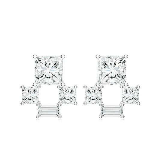 Rectangular and Square Moissanite 925 Sterling Silver Earrings For Women