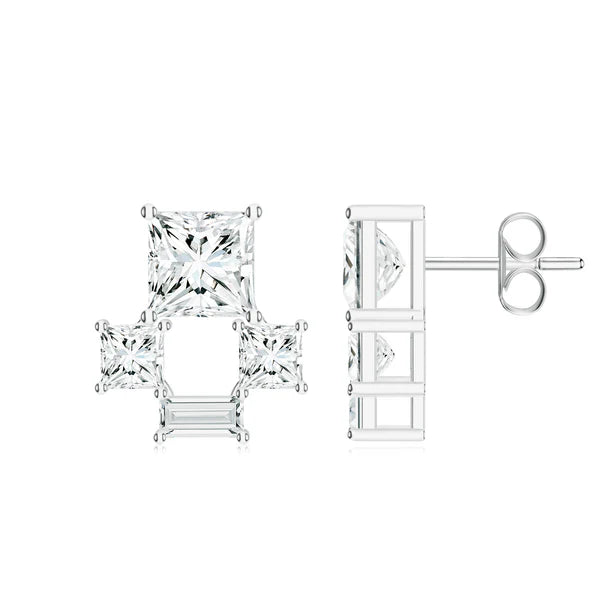 Rectangular and Square Moissanite 925 Sterling Silver Earrings For Women