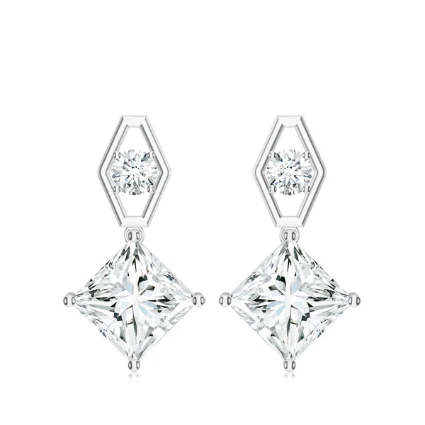 Square Moissanite 925 Sterling Silver Earrings For Women