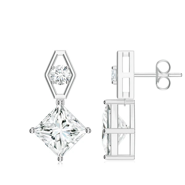 Square Moissanite 925 Sterling Silver Earrings For Women