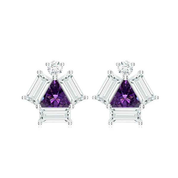 Triangle and Baguette Amethyst 925 Sterling Silver Earrings For Women