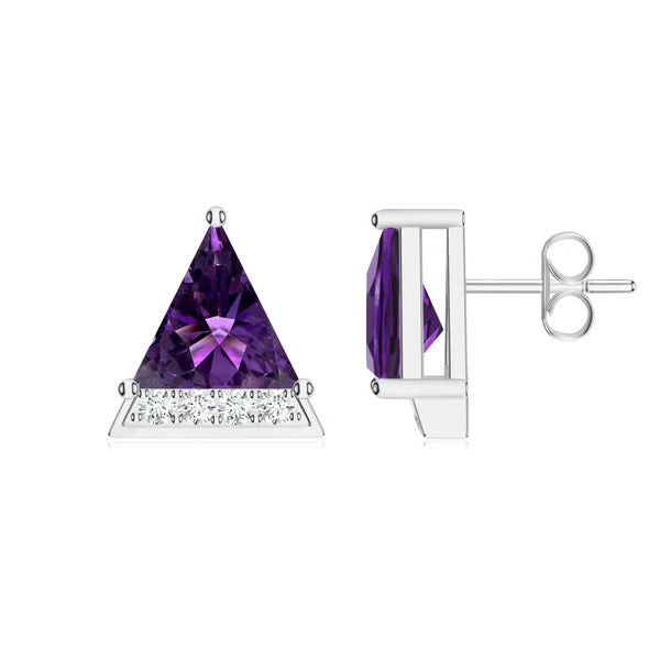 Triangle Amethyst 925 Sterling Silver Earrings For Women