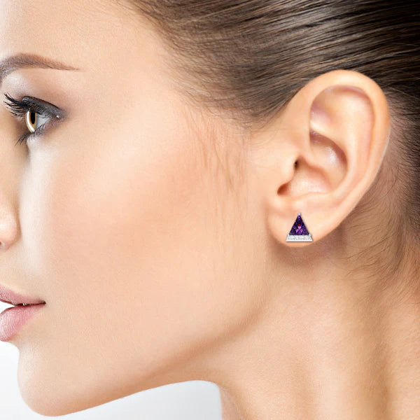Triangle Amethyst 925 Sterling Silver Earrings For Women