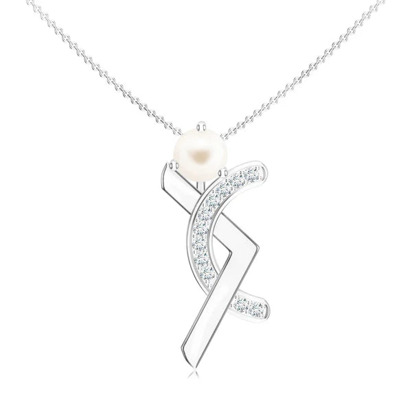 Abstract Geometric Moissanite & Pearl 925 Sterling Silver Pendant For Women
