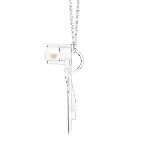 Abstract Geometric Moissanite & Pearl 925 Sterling Silver Pendant For Women