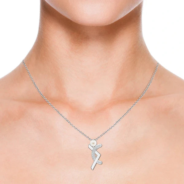 Abstract Geometric Moissanite & Pearl 925 Sterling Silver Pendant For Women