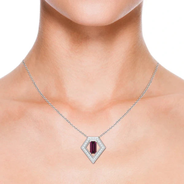Rhodolite Garnet and Moissanite 925 Sterling Silver Pendant For Women