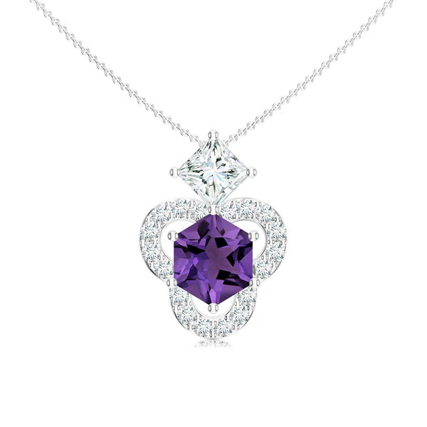Abstract Amethyst and Moissanite 925 Sterling Silver Pendant For Women