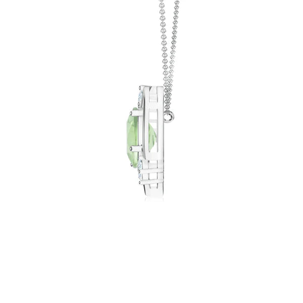 Green Amethyst & Moissanite Geometric 925 Sterling Silver Pendant For Women