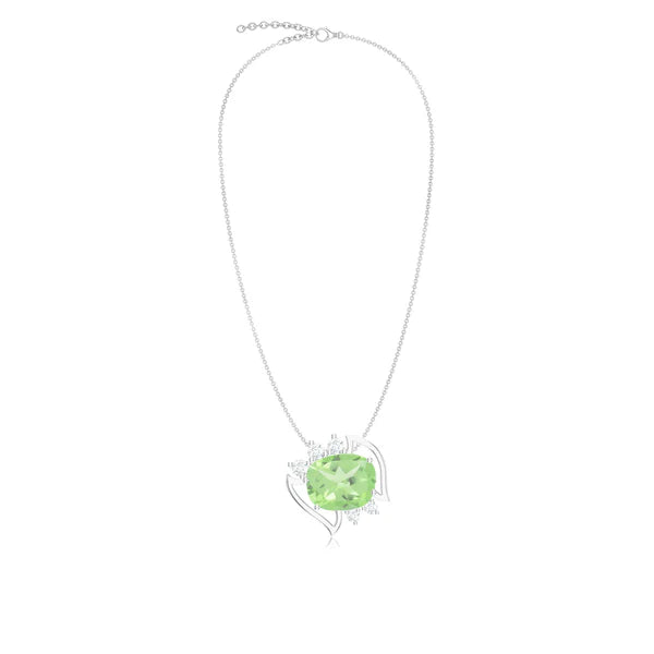 Green Amethyst & Moissanite Geometric 925 Sterling Silver Pendant For Women
