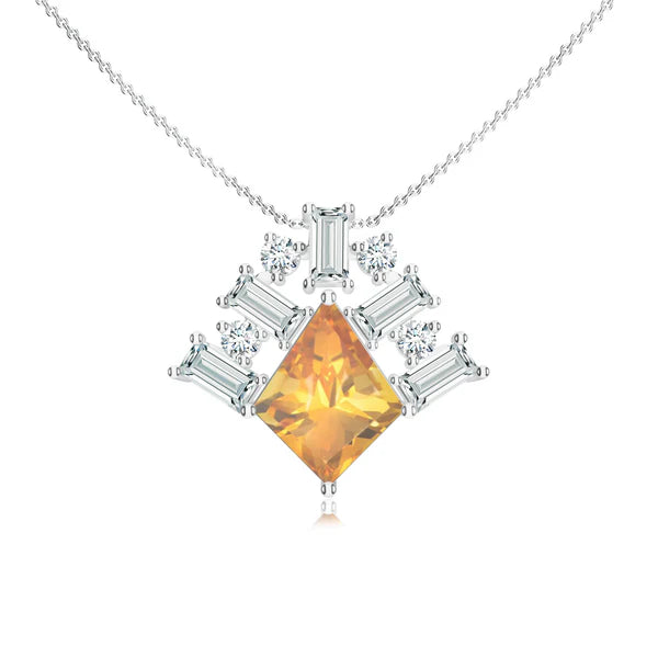 Citrine and Moissanite Geometric 925 Sterling Silver Pendant For Women
