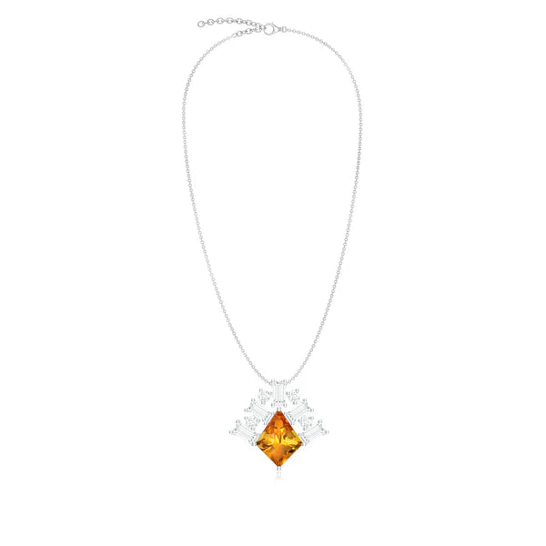 Citrine and Moissanite Geometric 925 Sterling Silver Pendant For Women