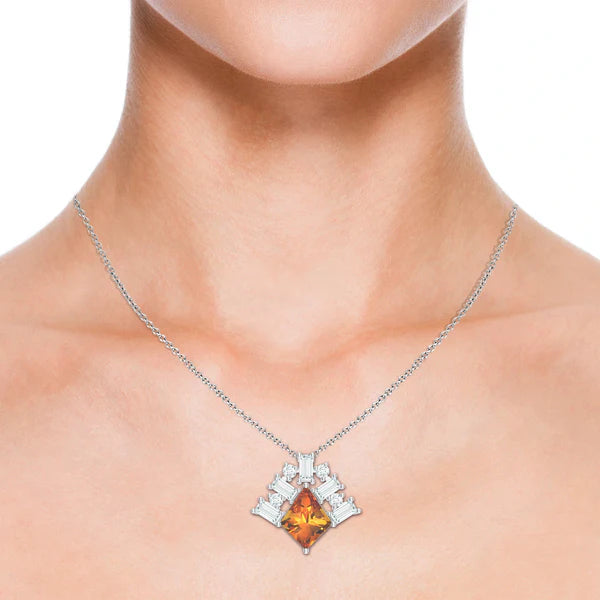 Citrine and Moissanite Geometric 925 Sterling Silver Pendant For Women
